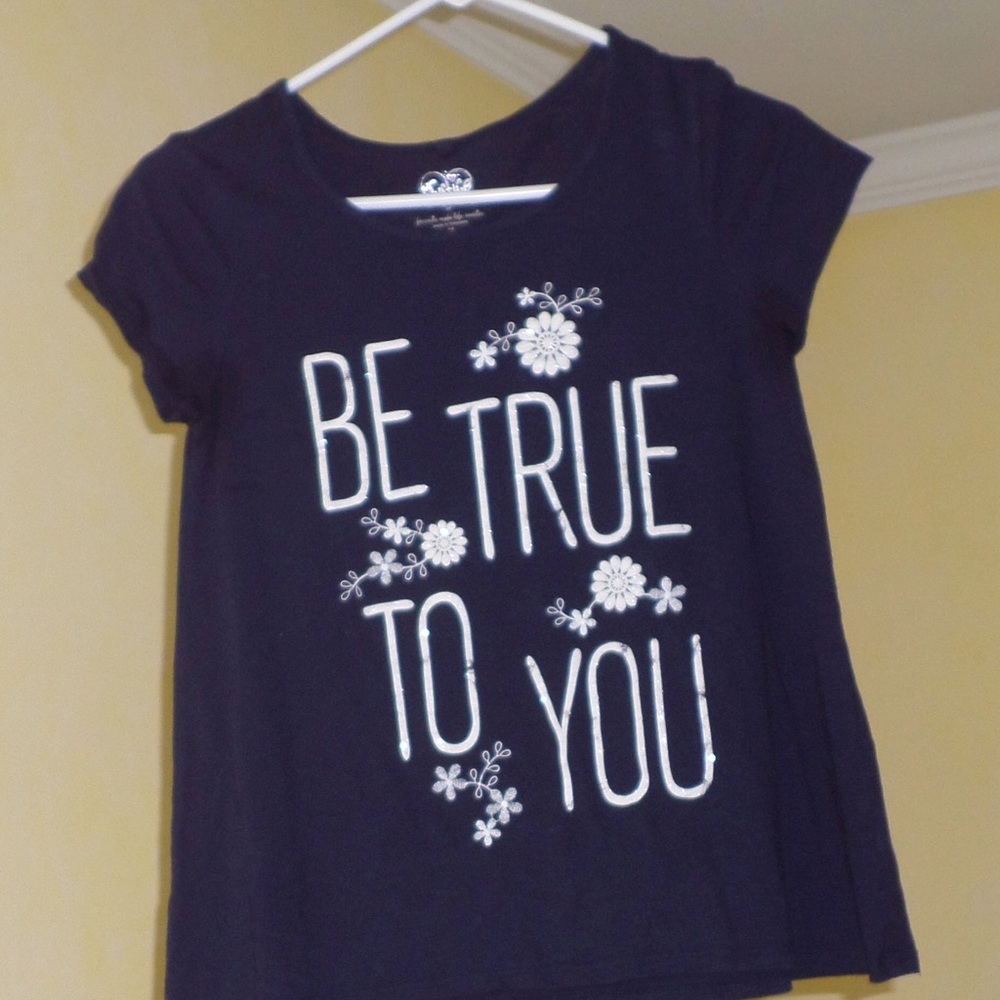 Justice navy blue shirt.